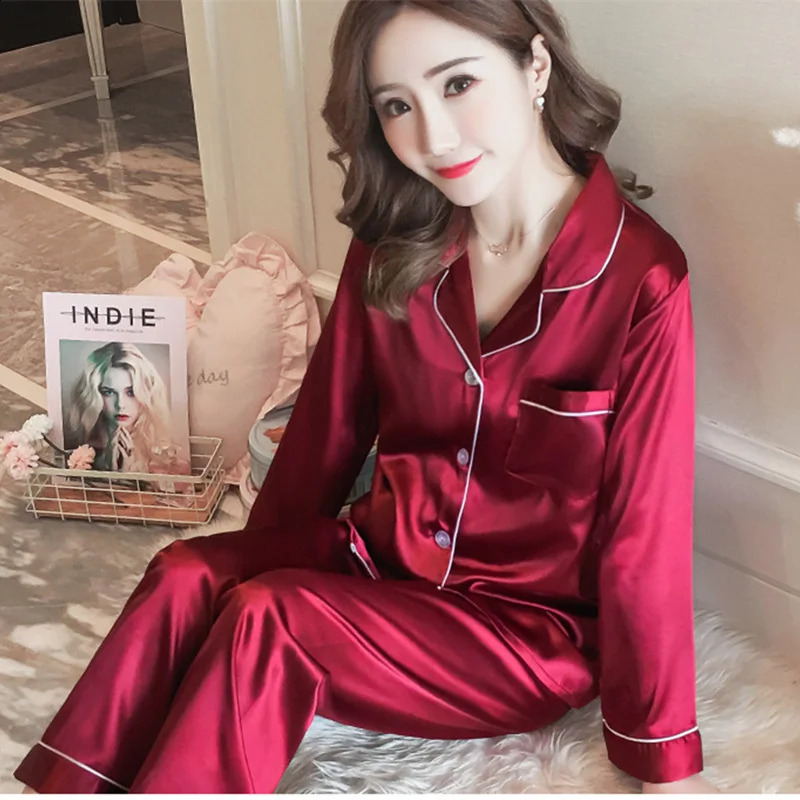 2PCS/Set Large Size Autumn Winter Ladies Long-Sleeved Pajamas Ice Silk Solid Korean Women Casual Cardigan Outside the Homewear 260720 - view 6