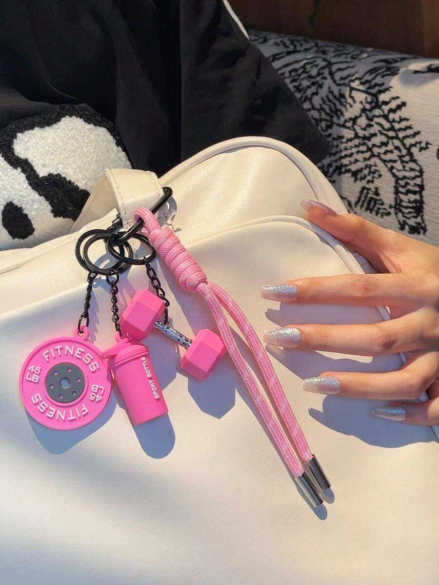 Fitness Keychain Gym Lover Barbell Key Chain Weightlifting Keyring Silicone Weight Plate Gym Gifts Workout Gifts Bag Charm Backpack Charm Car Accessor - view 6