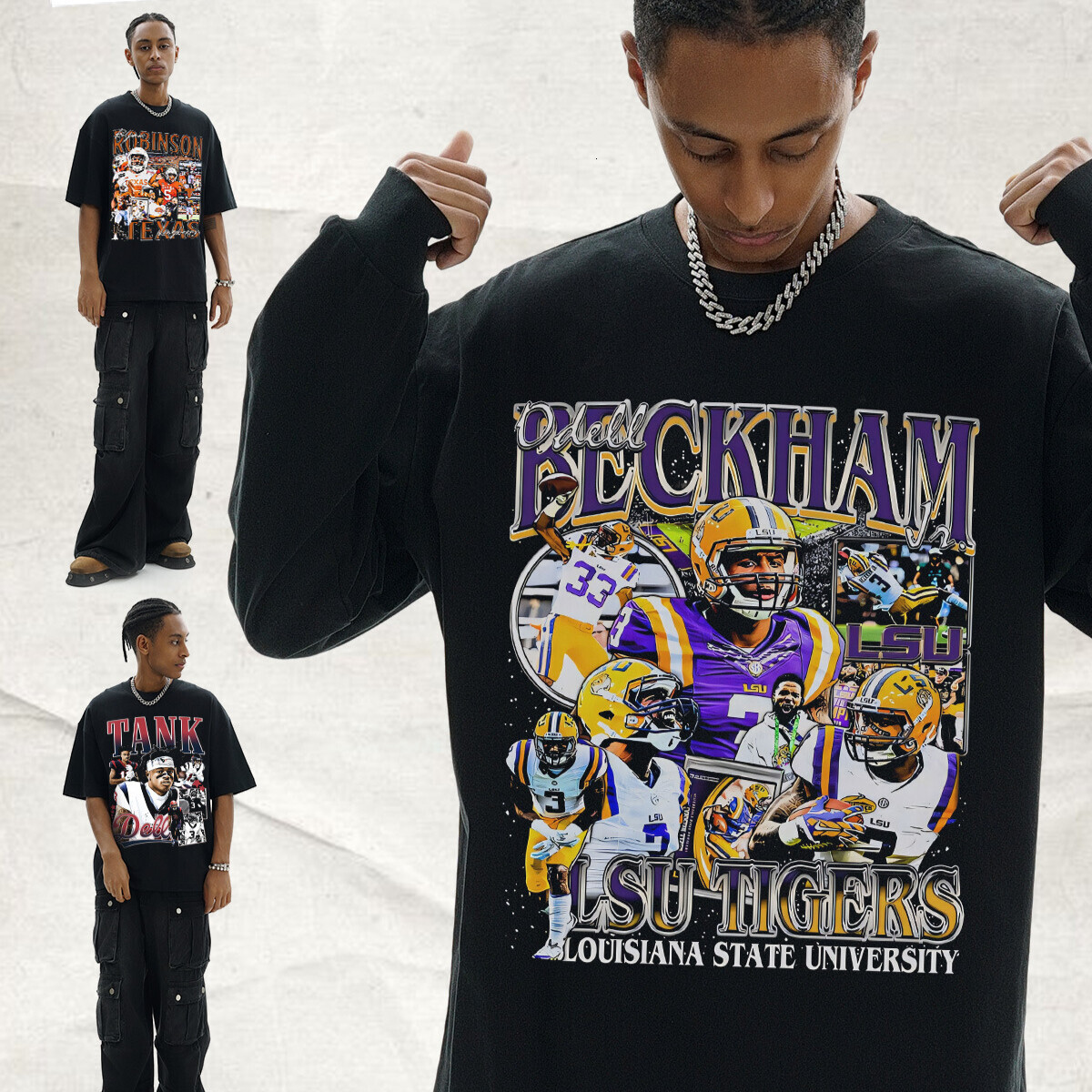 American Football Cartoon player American Retro Print Long Short Sleeve T-Shirt Men Heavy Washed Vintage Pure Cotton Small Neckline Tee - view 5
