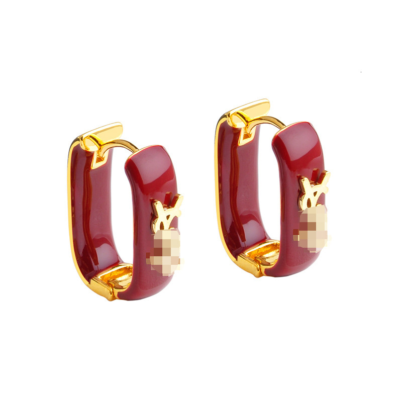 Enamel U-Shaped High-End Vintage Light Luxury Niche Designer Style Hoop Earrings, - view 6