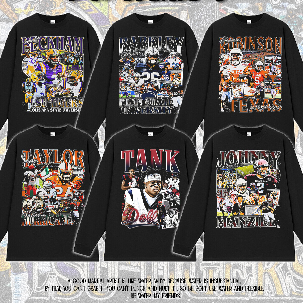 American Football Cartoon player American Retro Print Long Short Sleeve T-Shirt Men Heavy Washed Vintage Pure Cotton Small Neckline Tee - view 4
