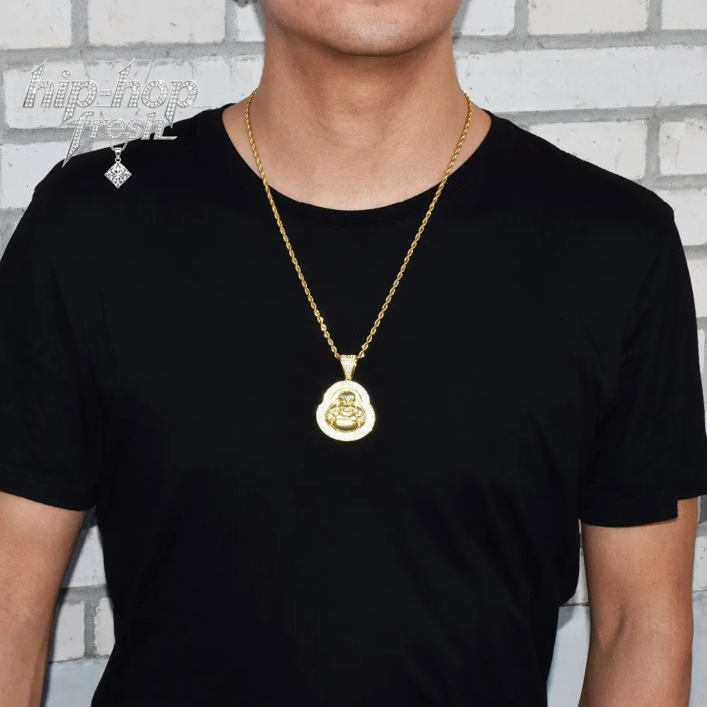 religious Buddha pendant necklace, men's inlaid Moissanite hip-hop trendy jewelry - view 3
