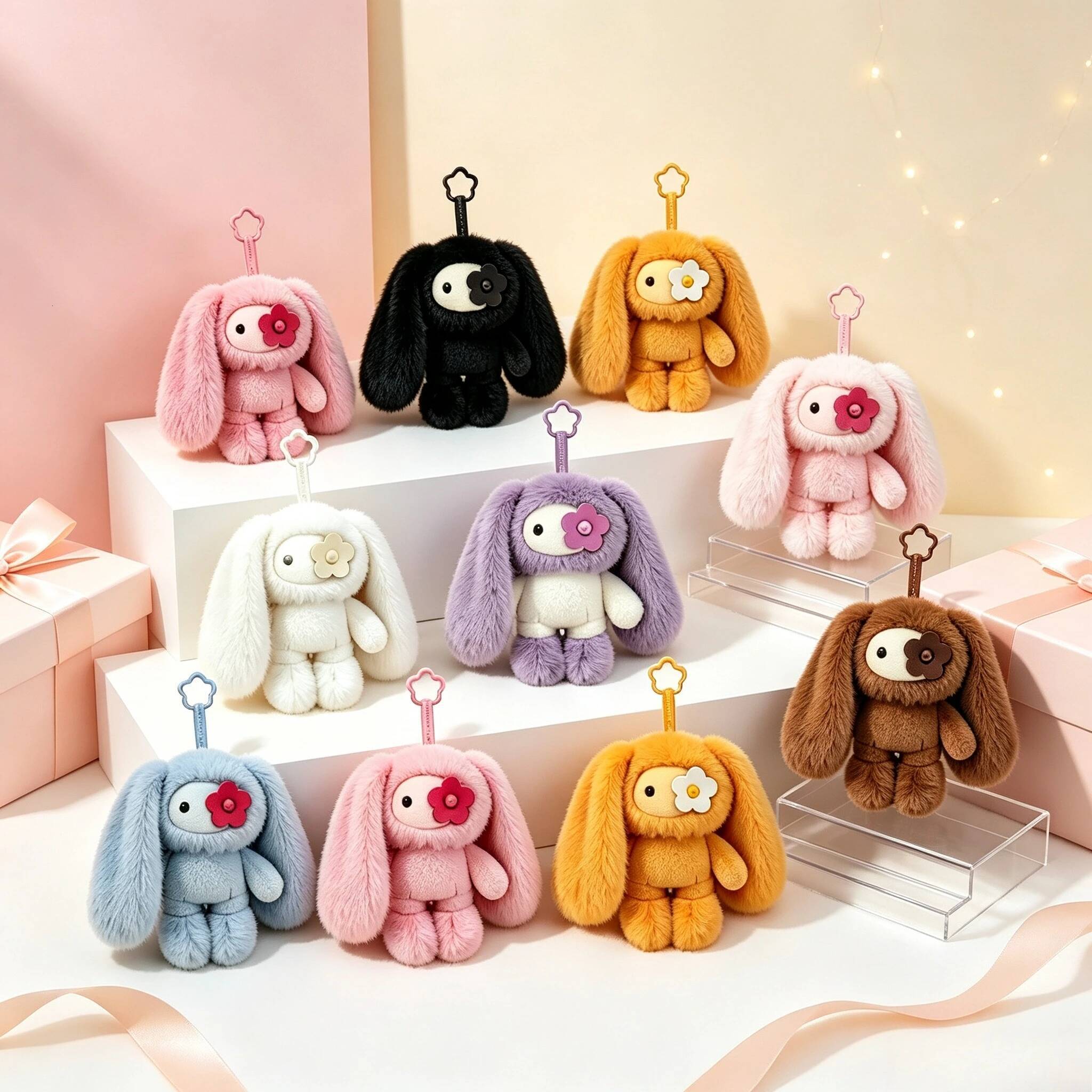 Adorable JUJU Bunny Plush Doll Keychain Long Ear Rabbit Stuffed Toy Bag Pendant Birthday Gift for Girls Friends 26Y0718 - view 7