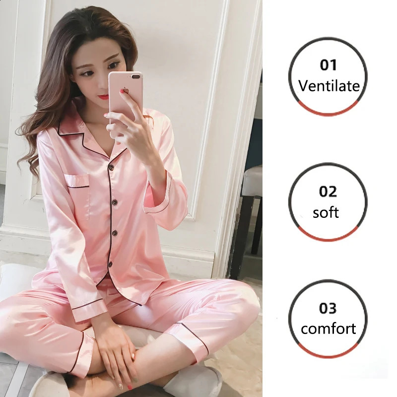 2PCS/Set Large Size Autumn Winter Ladies Long-Sleeved Pajamas Ice Silk Solid Korean Women Casual Cardigan Outside the Homewear 260720 - view 5