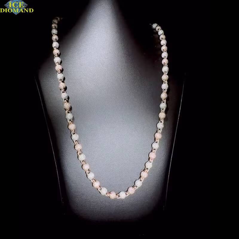 Chain Mens with 925 Sterling Silver Hip Hop Style Pass Diamond Tester GRA 10mm VVS Ice Cube Cuban Ball Beads Necklace-for Men - view 3