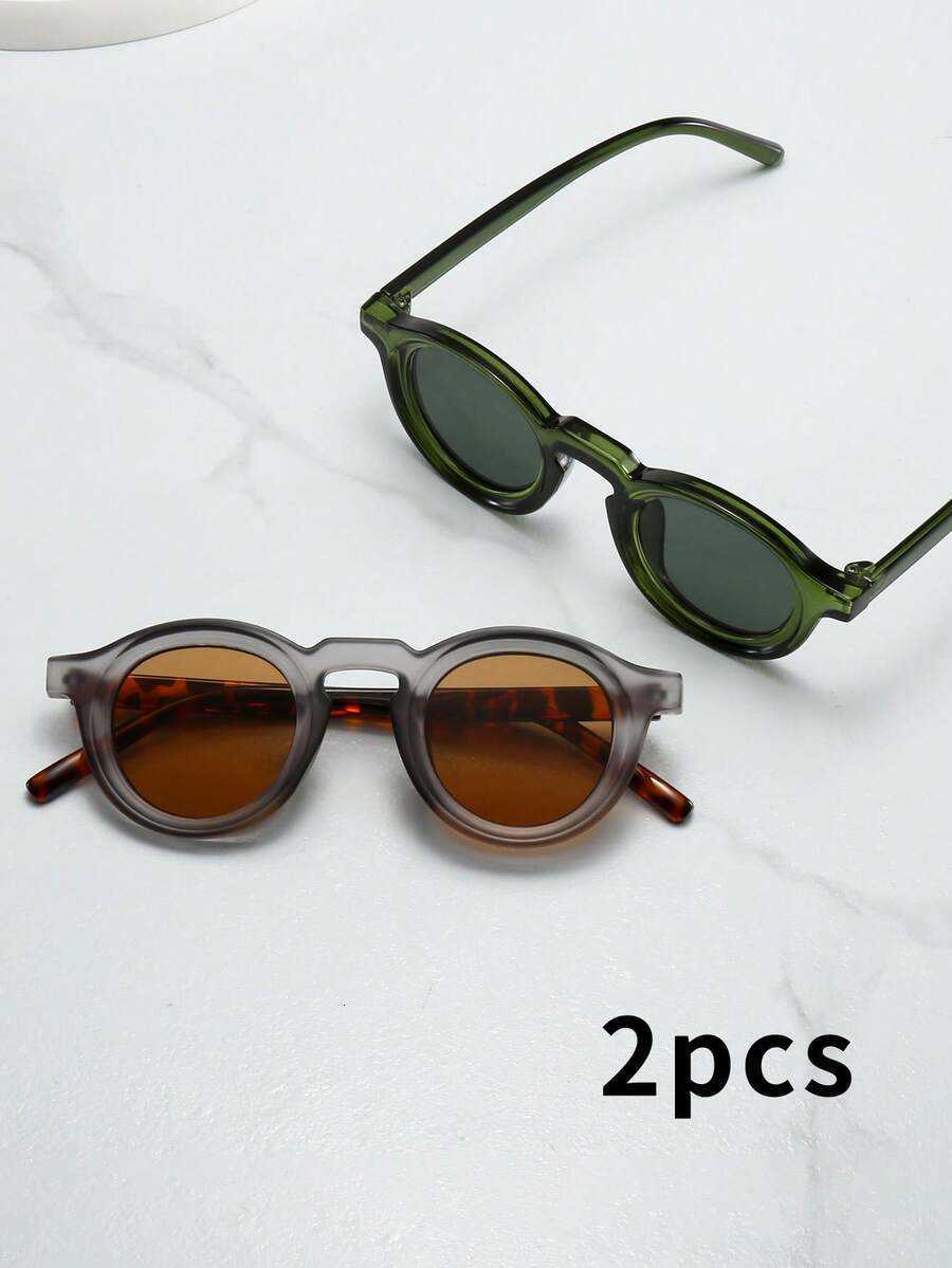 2 Pairs Unisex Retro Round Minimalist Fashion Glasses Suitable For Driving Travel Casual Outdoor Sports Summer Beach Outdoor Activities And Daily Wear - view 3
