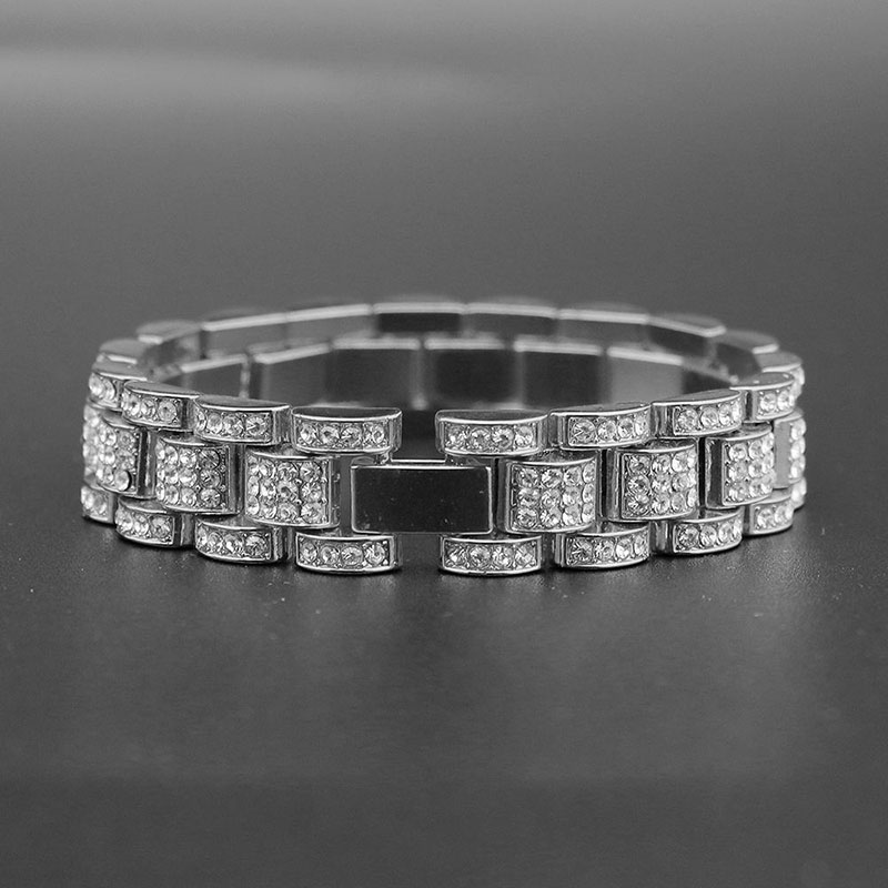 Luxury Iced Out Cuban Link Tank Bracelet for Men Women Hip Hop Rock Style Simulate Diamond Bling Bracelets 18K Gold Silver CZ Crystal Chain HipHop Bra - view 3