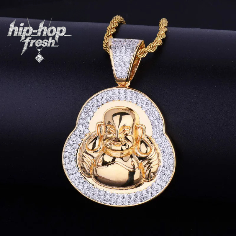 religious Buddha pendant necklace, men's inlaid Moissanite hip-hop trendy jewelry