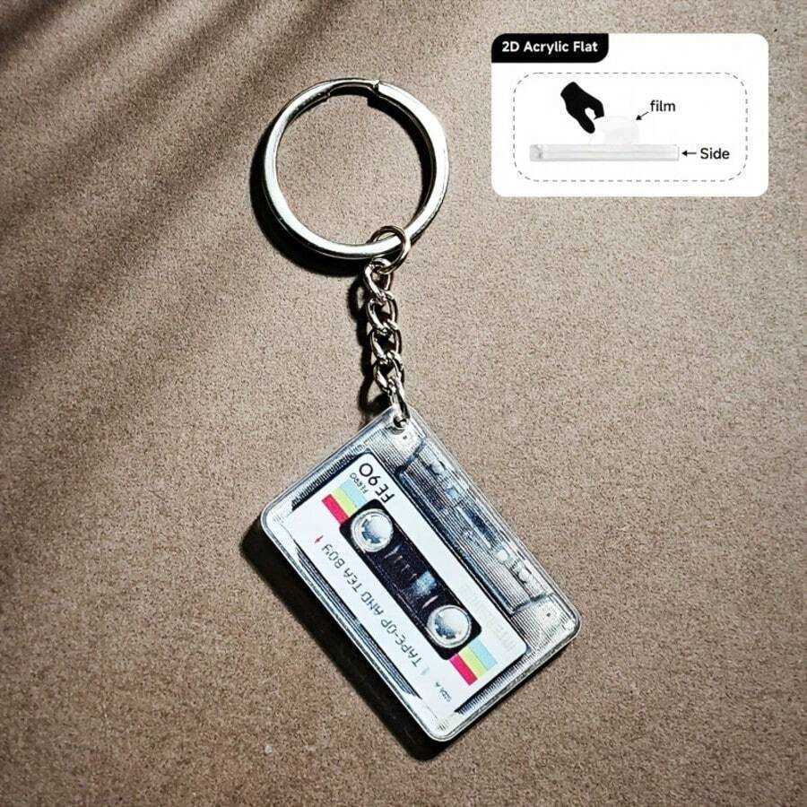 2pcs Retro Music Cassette Tape Keychains N ostalgicM usicB oxD esignC olorfulT apeA rtP atternA crylicM aterialS uitableF orB ackpacksW alletsA ndA cc - view 5