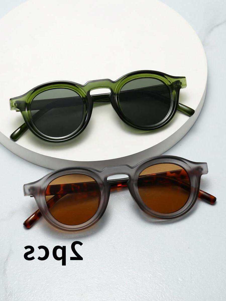 2 Pairs Unisex Retro Round Minimalist Fashion Glasses Suitable For Driving Travel Casual Outdoor Sports Summer Beach Outdoor Activities And Daily Wear