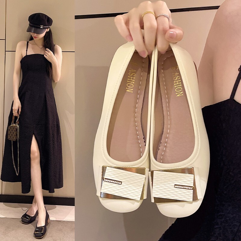 Metal Buckle Fashion for Women, Chunky Heel Low-Cut Slip-On Lazy Work Mid-Heel Mary Jane Women's Single Shoes - view 4