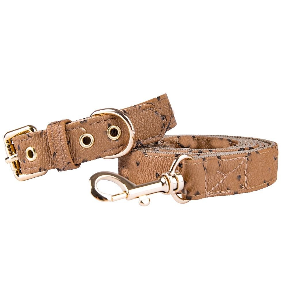 Designer-style classic light luxury adjustable leather pet collar and leash set, suitable for small, medium and large dogs or cats, lightweight daily  - view 5