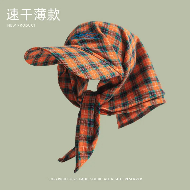 Korean Plaid Spring and Summer Triangle Headscarf Hat for Men Women Embroidered Letters Quickdrying Sunshade Baseball Cap 260724 - view 4