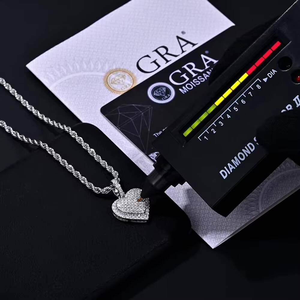 Hip Hop Iced Out 925 Sterling Silver VVS Moissanite Heart Pendant GRA Certified Pass Diamond Tester Necklace Jewelry for Gift - view 3