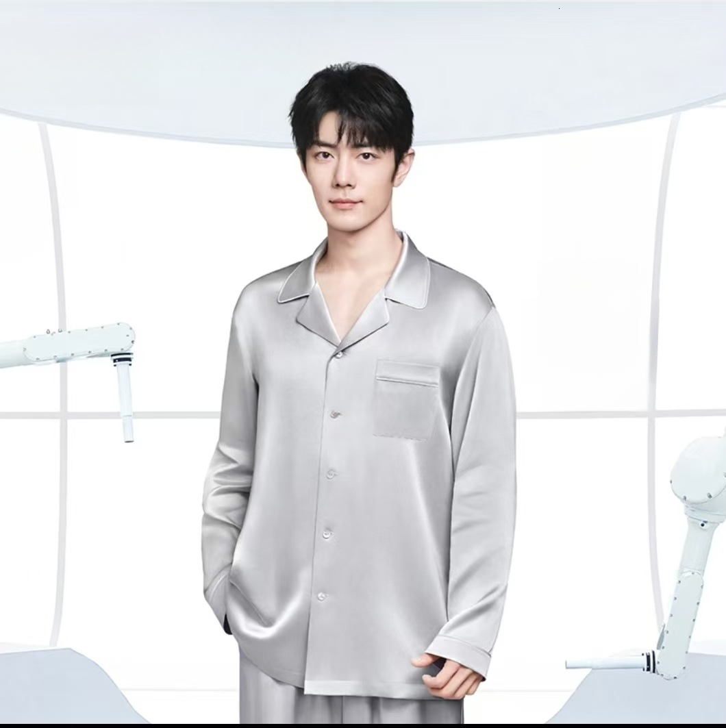 The Da Vinci Code High-End Feel Youth Men's Ice Pajamas Long Sleeve Home Thin Jacquard Silk Loungewear - view 9