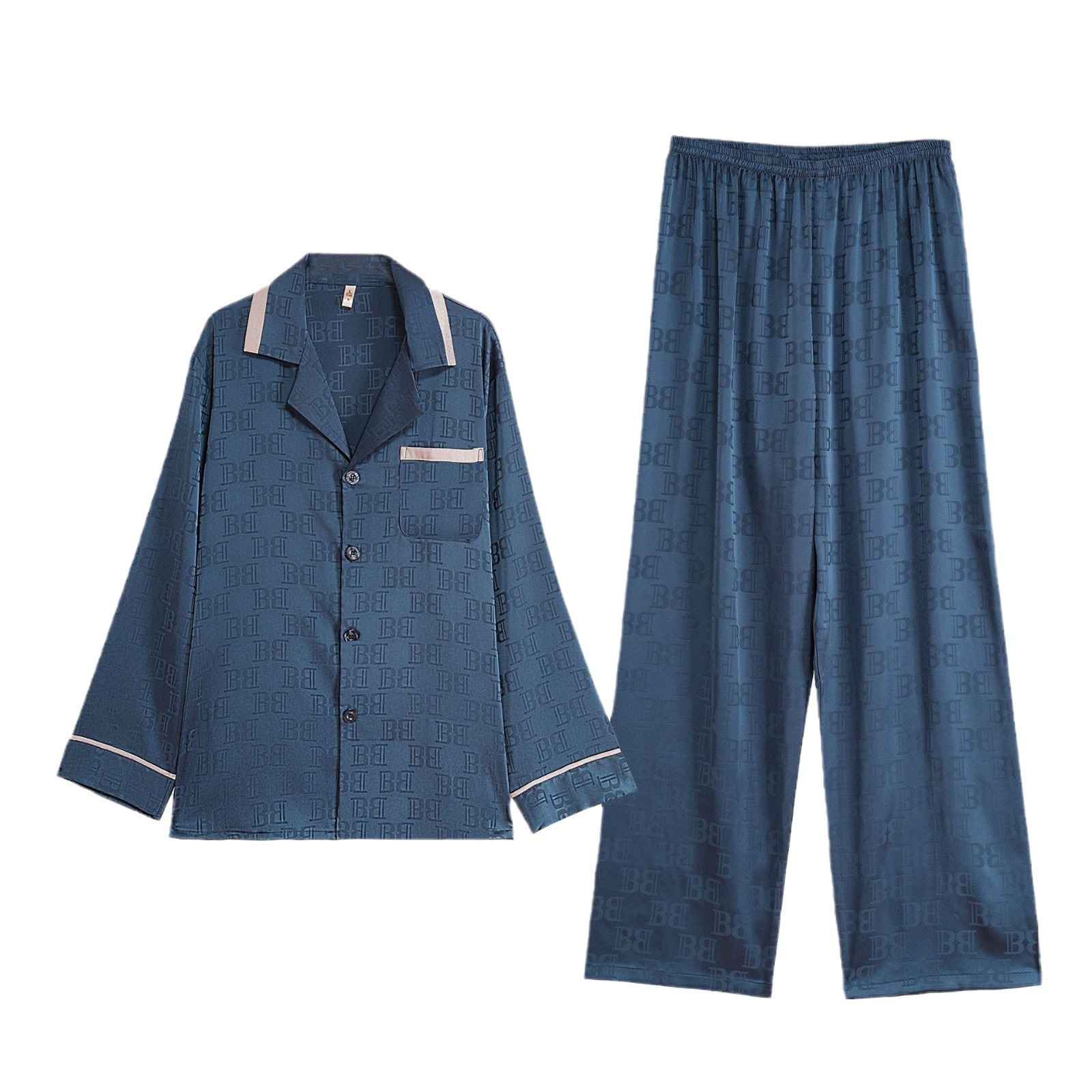 The Da Vinci Code High-End Feel Youth Men's Ice Pajamas Long Sleeve Home Thin Jacquard Silk Loungewear - view 6