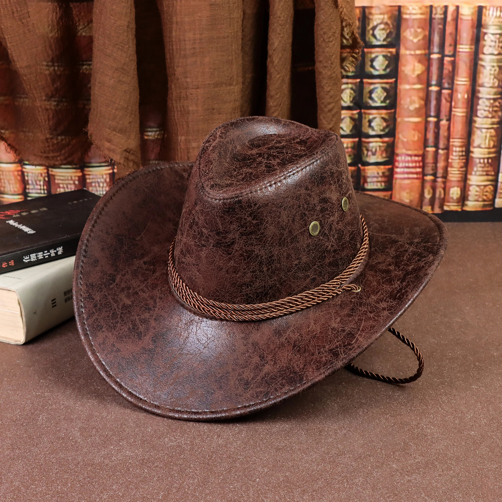 Rustic Cowboy Hat for Men Women - Retro Western Style PU Leather Hat Lightweight Durable Unisex Outdoor Casual Wear 260723 - view 6