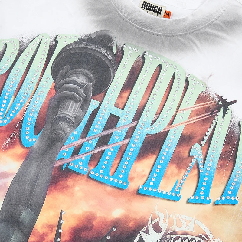 Rough Play Long Sleeve American Retro Goddess Torch Printed T-shirt High Quality Loose Casual Mens Rough Play Top 260723 - view 5