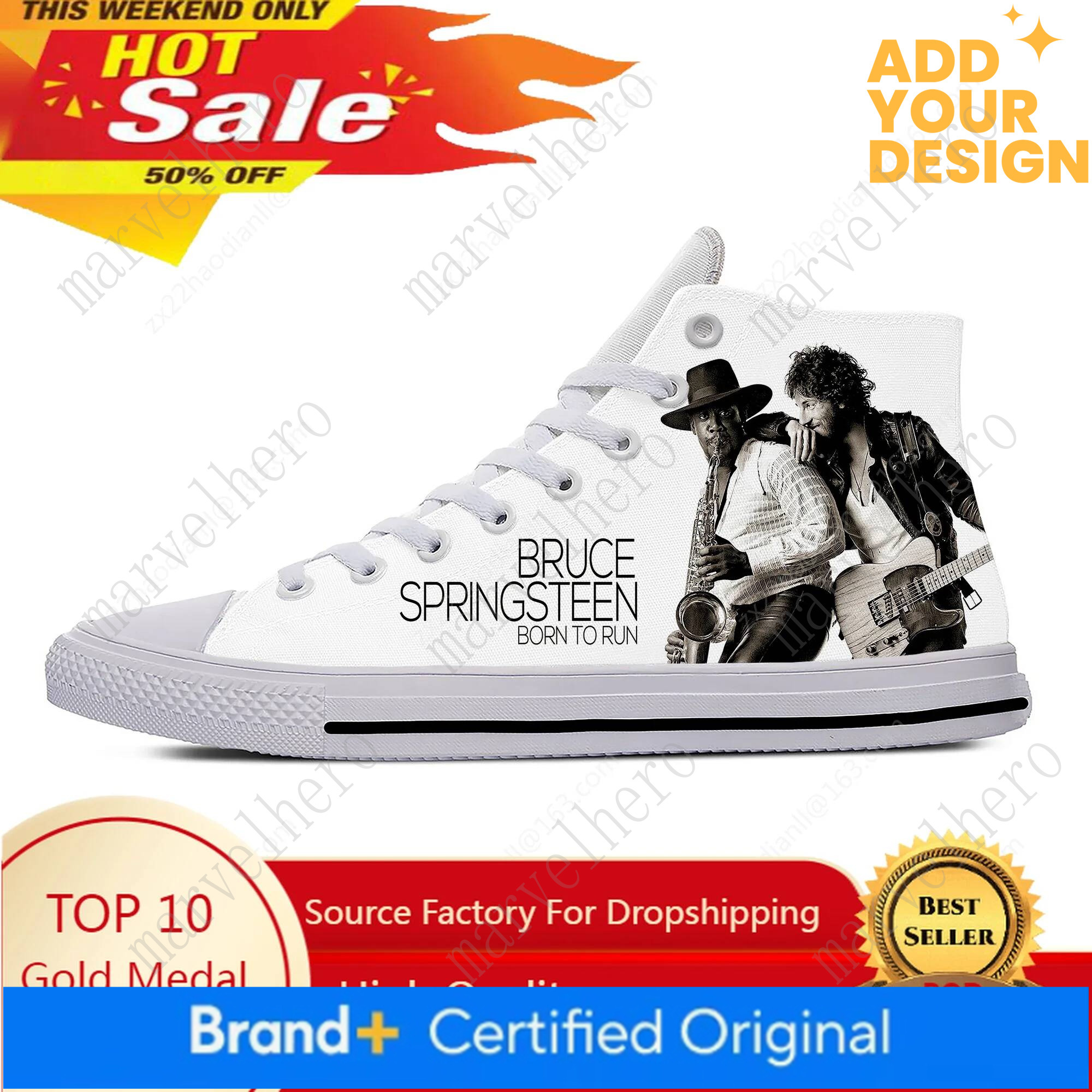 Born To Run Sneakers Alte Bianche Bruce Springsteen Uomo Donna Adolescente Scarpe Casual Da Corsa In Tela Con Stampa Scarpa Leggera-image