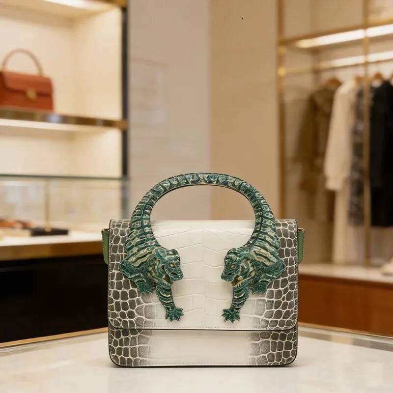 Luxury Tote Shoulder Bags Roar Croc Embossed Handbag Women Genuine Crocodile Scale-Effect Leather Signature Tiger Motif Crystal Embellishment Shoulder - view 8
