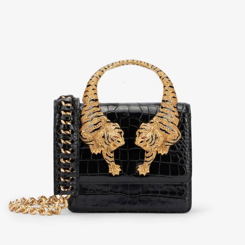 Luxury Tote Shoulder Bags Roar Croc Embossed Handbag Women Genuine Crocodile Scale-Effect Leather Signature Tiger Motif Crystal Embellishment Shoulder