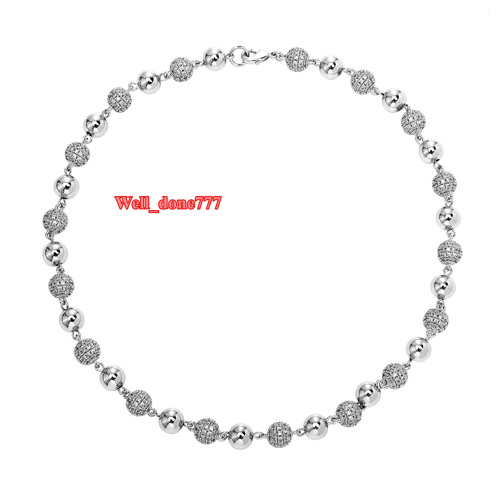 Hip Hop Round Ball Bead Chain Necklace with Pave Diamond Spacer Balls Silver Plated Iced Out Jewelry for Party Unisex Charms - view 5