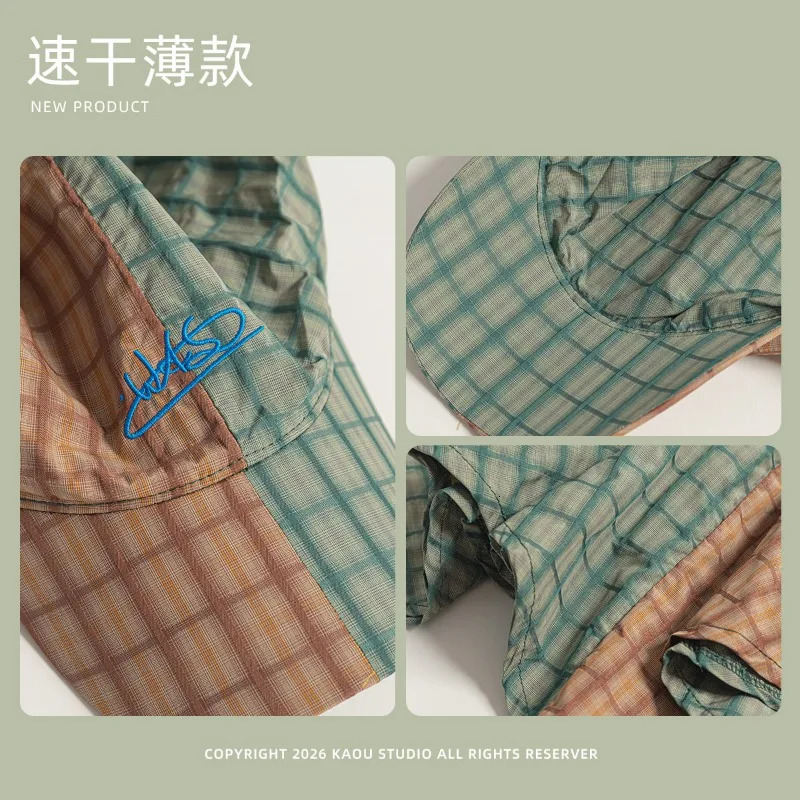 Korean Plaid Spring and Summer Triangle Headscarf Hat for Men Women Embroidered Letters Quickdrying Sunshade Baseball Cap 260724 - view 6