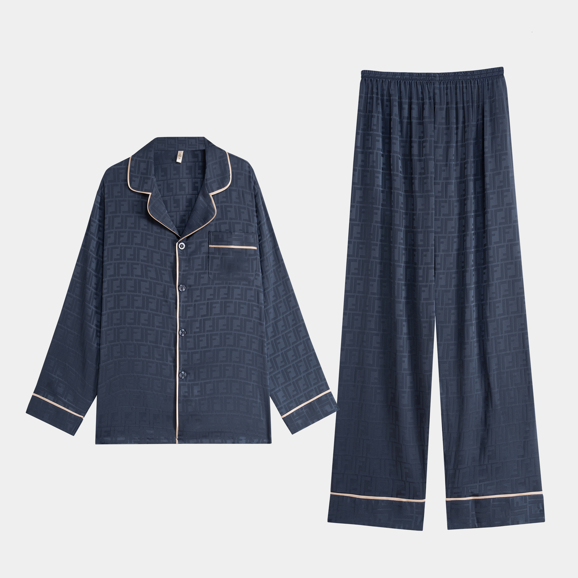 The Da Vinci Code High-End Feel Youth Men's Ice Pajamas Long Sleeve Home Thin Jacquard Silk Loungewear - view 7