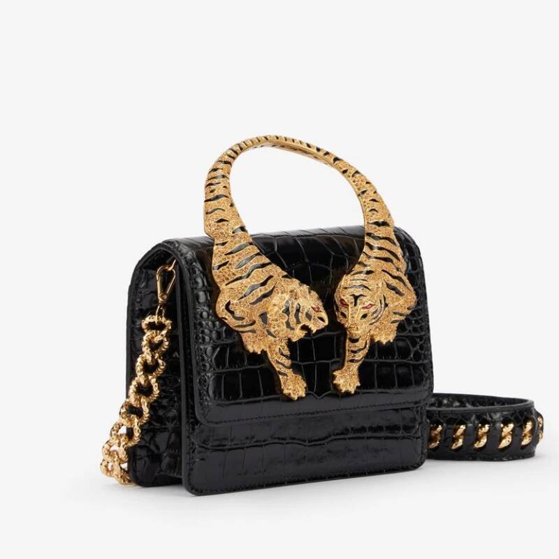 Luxury Tote Shoulder Bags Roar Croc Embossed Handbag Women Genuine Crocodile Scale-Effect Leather Signature Tiger Motif Crystal Embellishment Shoulder - view 5