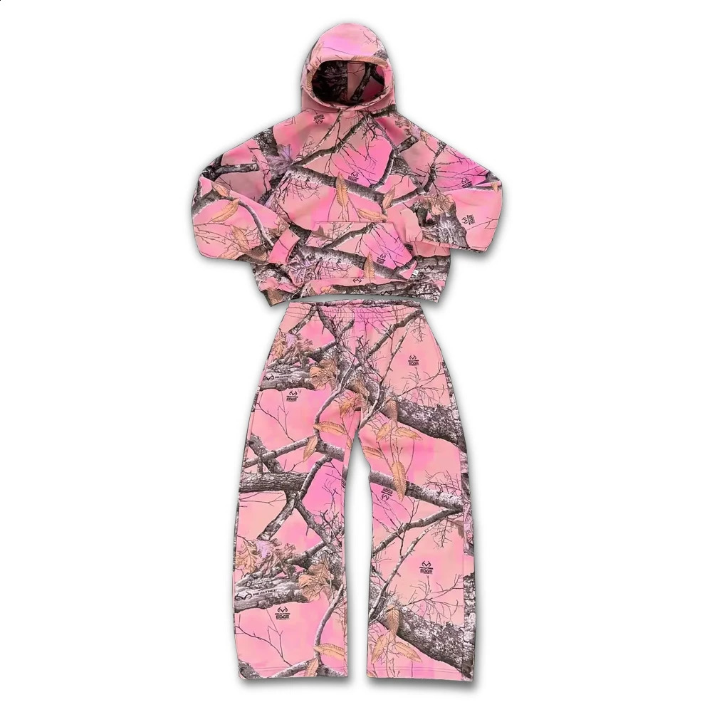 Y2K Retro Hoodie Men Pink Print Camouflage Pattern Sweatshirt High Street Hip Hop Streetwear Goth Women Pant Camo Hoodie Unisex 260723 - view 7