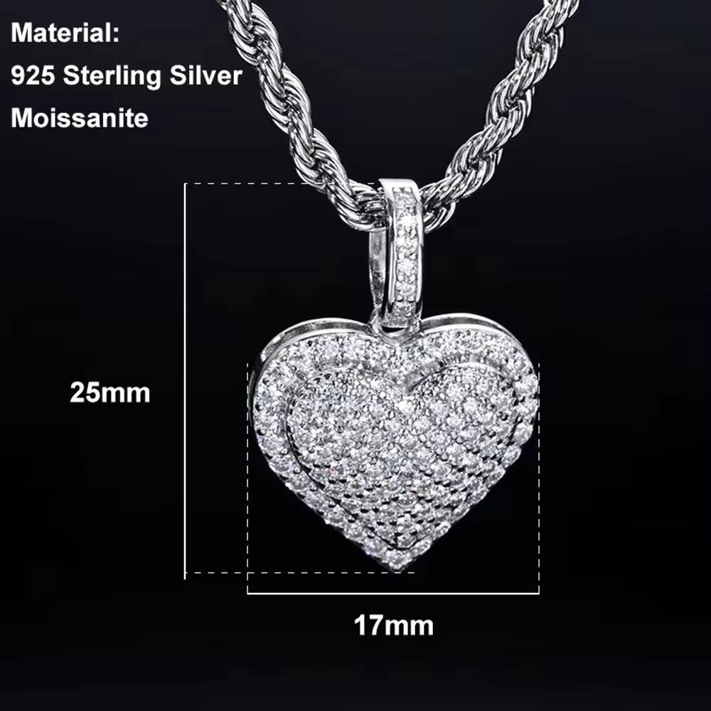 Hip Hop Iced Out 925 Sterling Silver VVS Moissanite Heart Pendant GRA Certified Pass Diamond Tester Necklace Jewelry for Gift - view 4