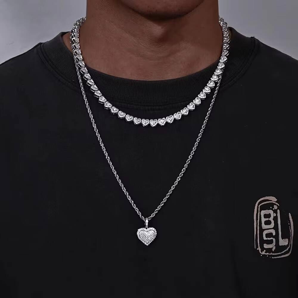 Hip Hop Iced Out 925 Sterling Silver VVS Moissanite Heart Pendant GRA Certified Pass Diamond Tester Necklace Jewelry for Gift - view 5