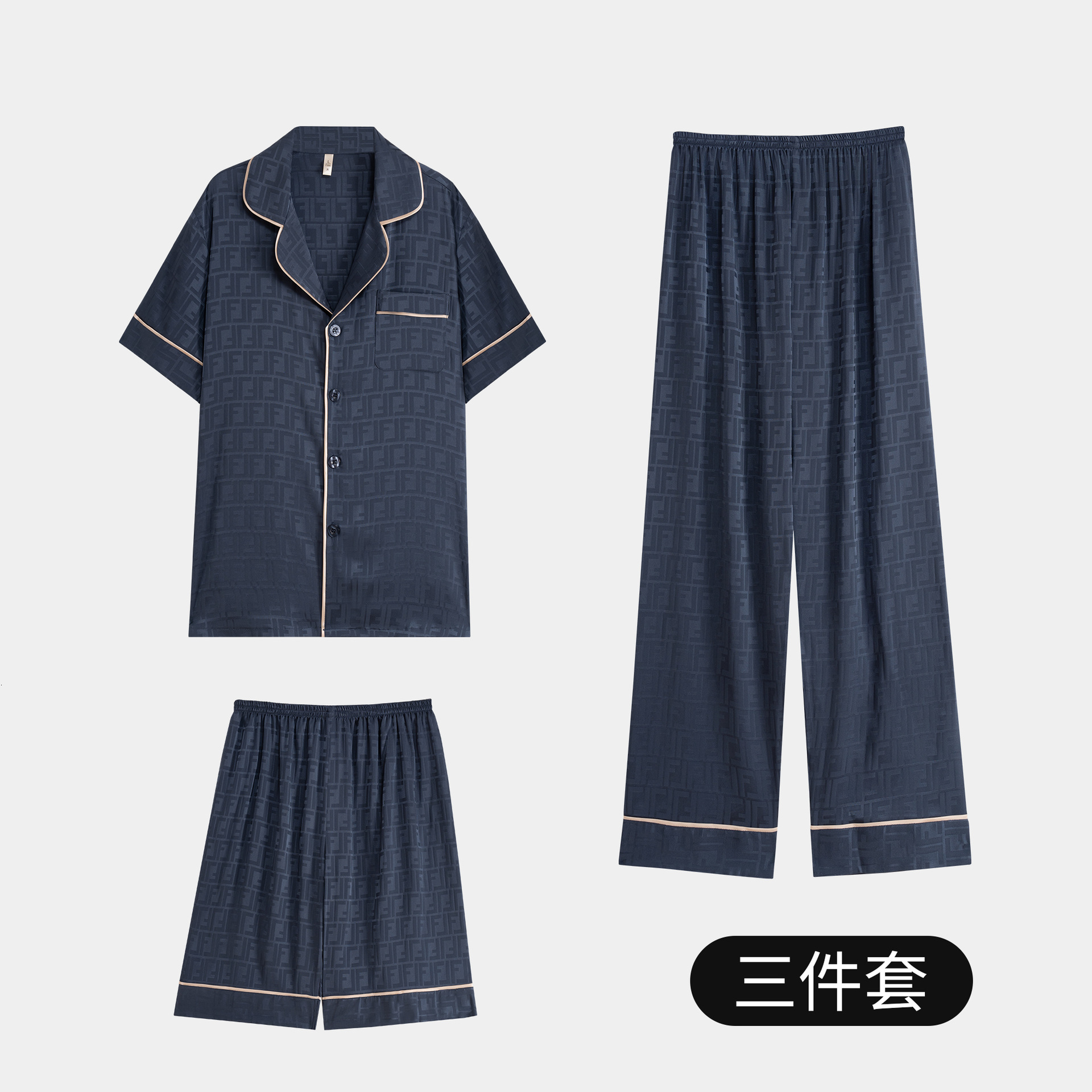 The Da Vinci Code High-End Feel Youth Men's Ice Pajamas Long Sleeve Home Thin Jacquard Silk Loungewear - view 8