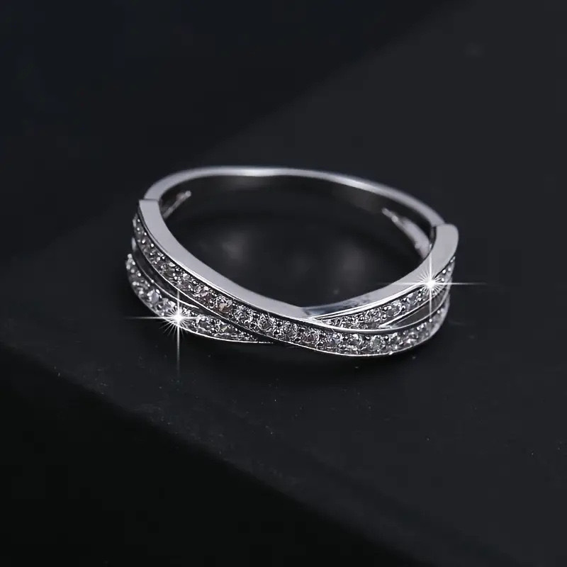 Luxury Copper Cross Shape Cubic Zirconia Ring for Men Women Sparkling 18K Real Gold Plated Couple Rings CZ Crystal Lovers Rings Elegant Noble Diamond - view 4