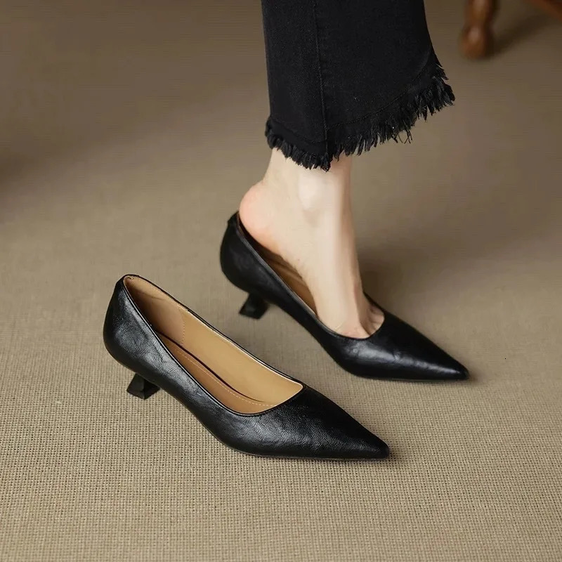 Womens Cow Leather Pointed Toe Slip-on Pumps High Quality Soft Comfortable Elegant Ladies Thin High Heel Slim Dress Shoes 260725 - view 5