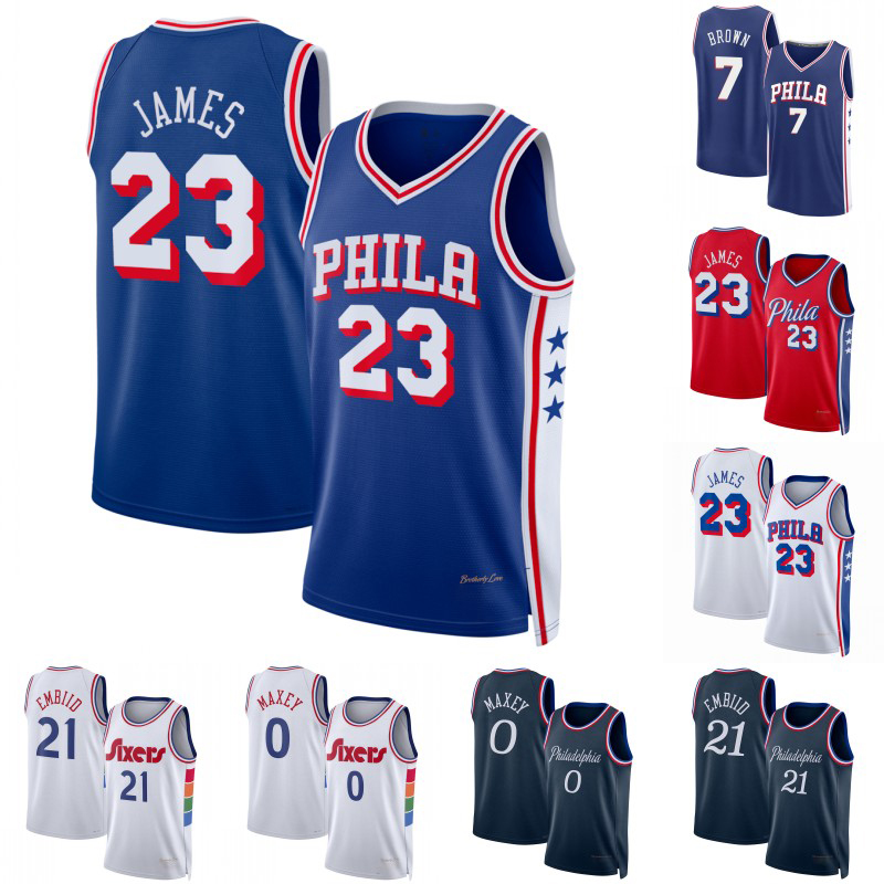 76Erss Maglia Lebron James Marrone VJ Edgecombe Joel Embiid Tyrese Maxey Dominick Barlow Adem Bona Johni Broome Justin Edwards Anfernee Simons Lebro-image