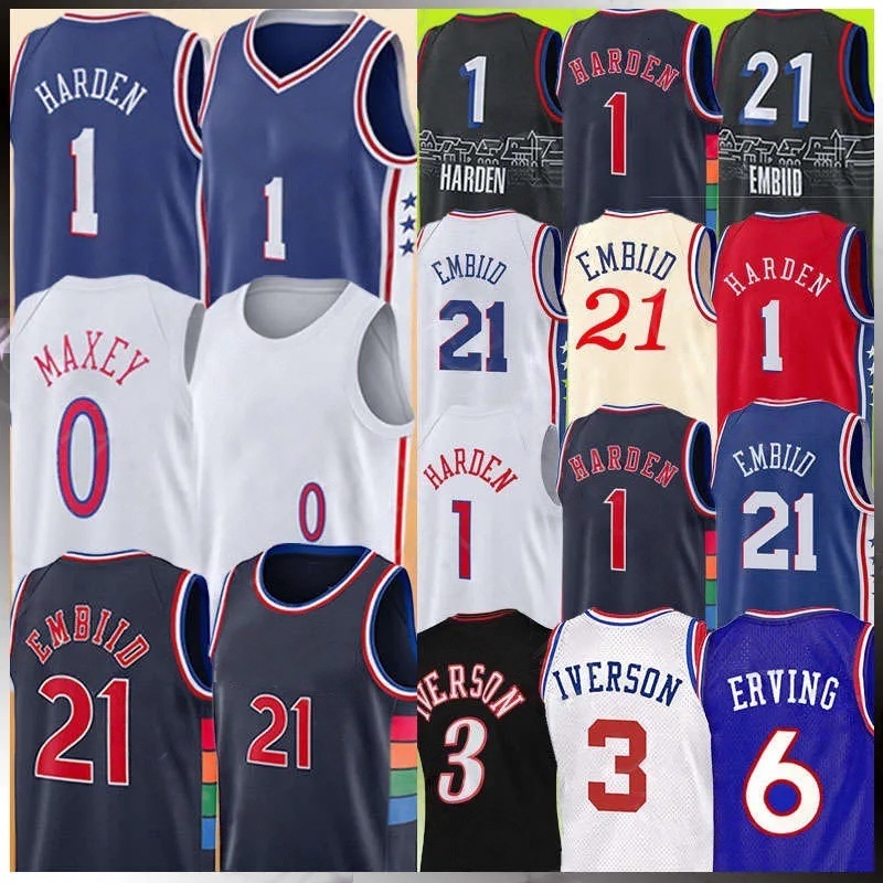James Harden Tyrese Maxey Basket Joel Embiid Maglie Retro Allen Iverson Julius Erving 75Th Anniversary 2022 2023 City White Edition Maglia Maglia Bl-image