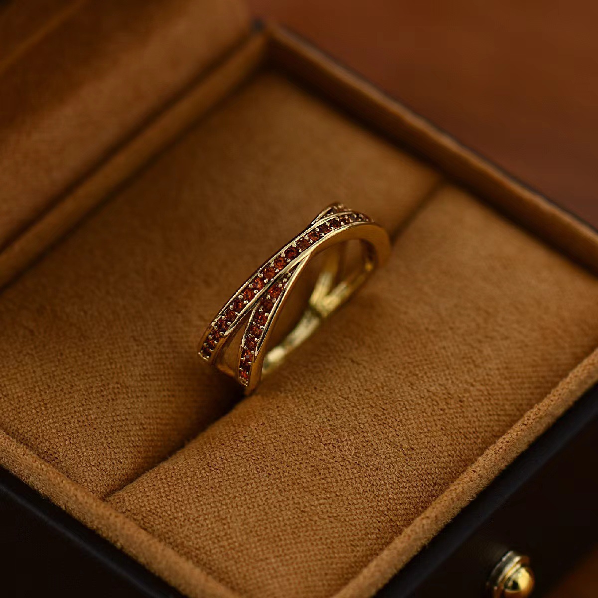 Luxury Copper Cross Shape Cubic Zirconia Ring for Men Women Sparkling 18K Real Gold Plated Couple Rings CZ Crystal Lovers Rings Elegant Noble Diamond - view 9