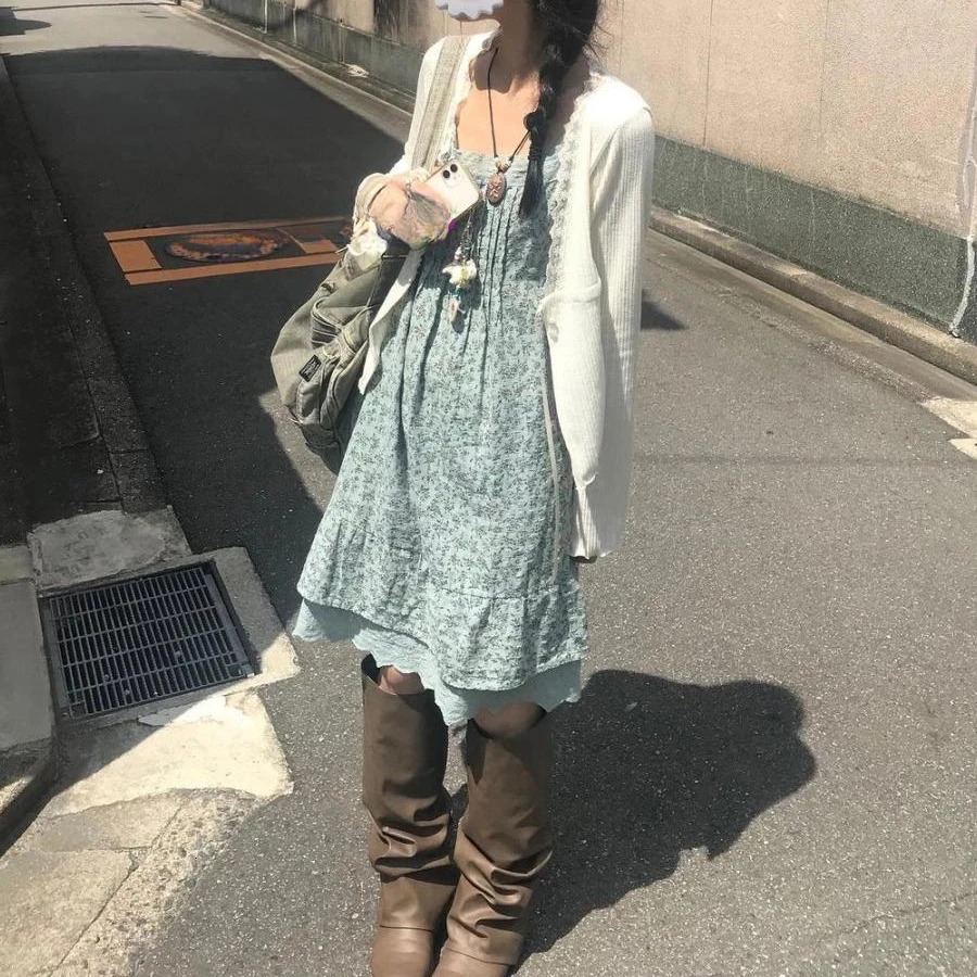 Sweet Mori Girl Floral Suspender Dress Loose All Match Lace Summer Korean Simple Temperament Princess Y2k Strap 260723 - view 5