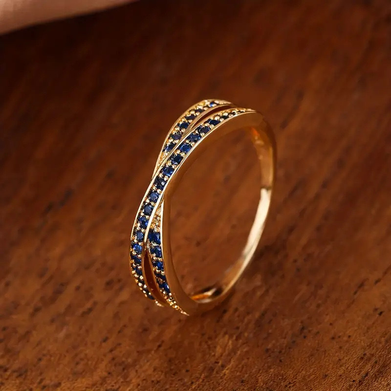 Luxury Copper Cross Shape Cubic Zirconia Ring for Men Women Sparkling 18K Real Gold Plated Couple Rings CZ Crystal Lovers Rings Elegant Noble Diamond - view 7