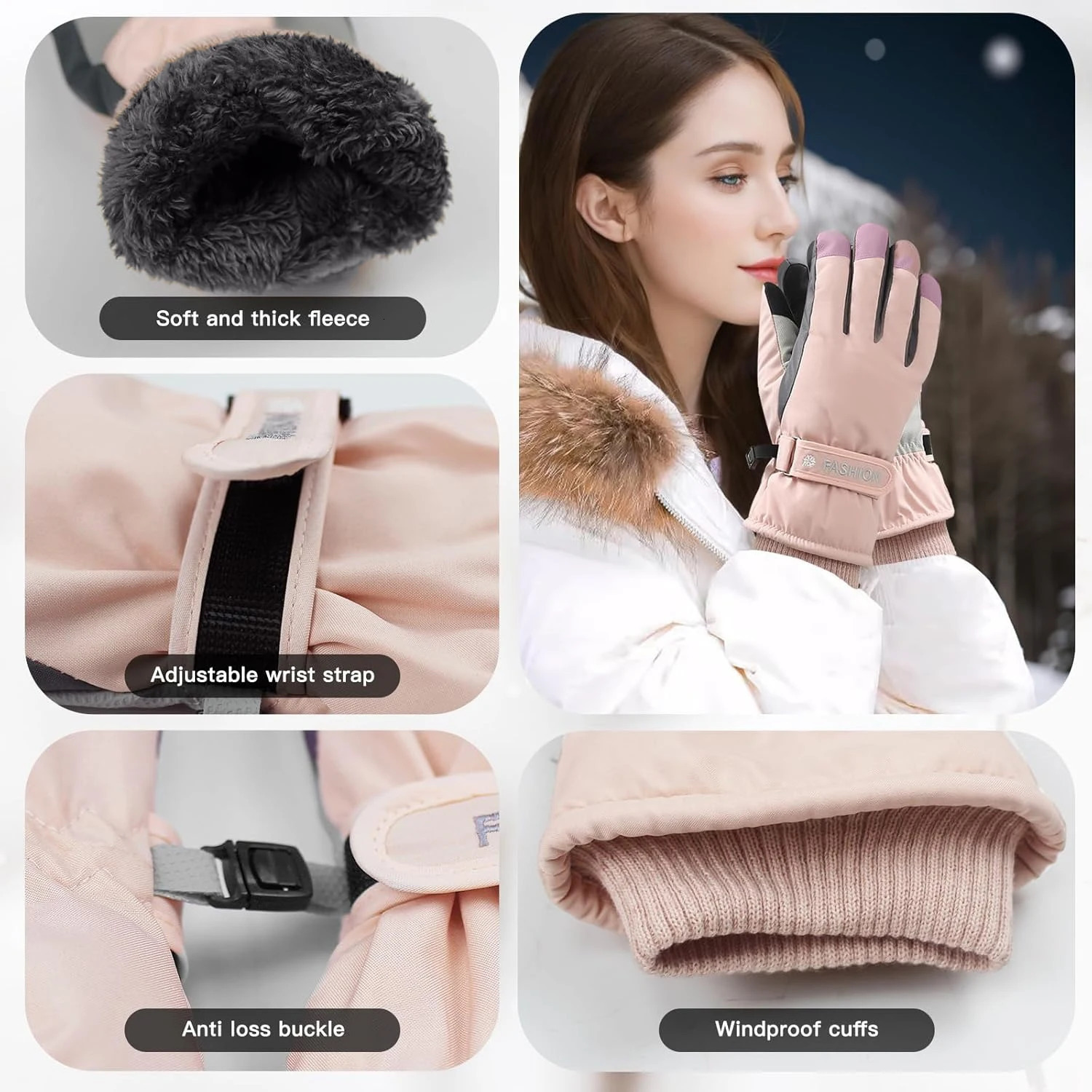 TRALOW Snow Gloves for Women Waterproof Touchscreen Winter Warm For Ski Snowboarding Hiking cycling Driving Mountain Climbing 260725BJ - view 3