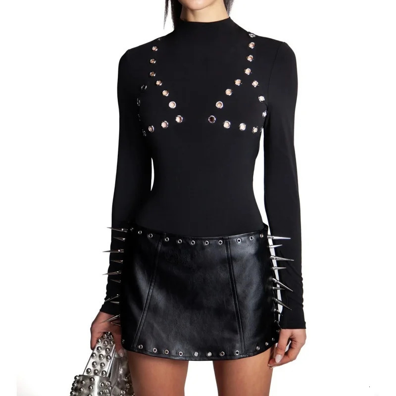 2026 summer European and American sexy girl solid color hollow slim fit round neck long sleeved jumpsuit 260724 - view 3