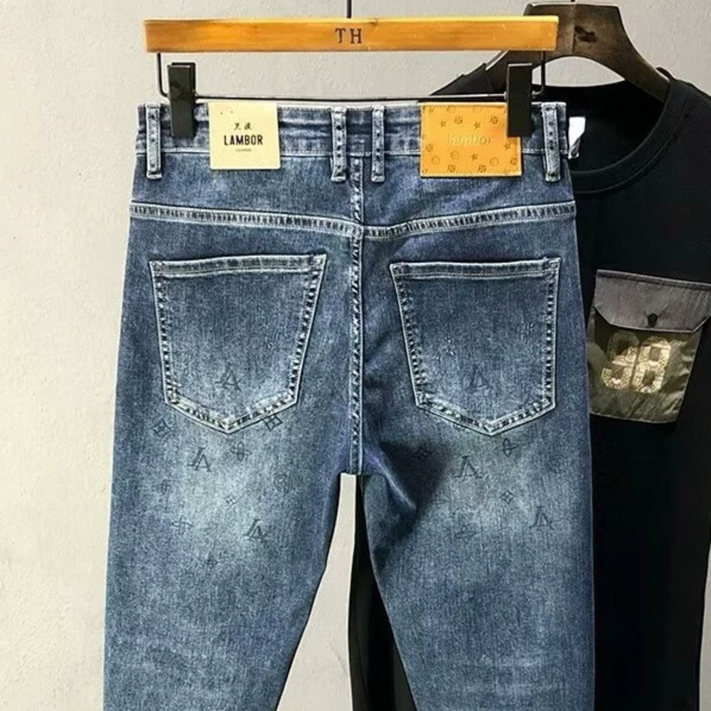 2026 Designer Retro Blue Jeans Men's Slim Fit Korean Version Slimming Small Feet Trendy Brand Casual And Simple Men's Stretch Long Pants Ess - view 5