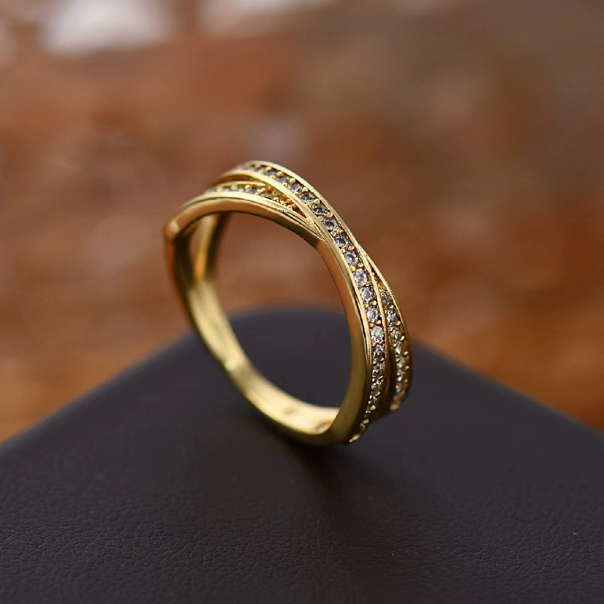 Luxury Copper Cross Shape Cubic Zirconia Ring for Men Women Sparkling 18K Real Gold Plated Couple Rings CZ Crystal Lovers Rings Elegant Noble Diamond - view 5
