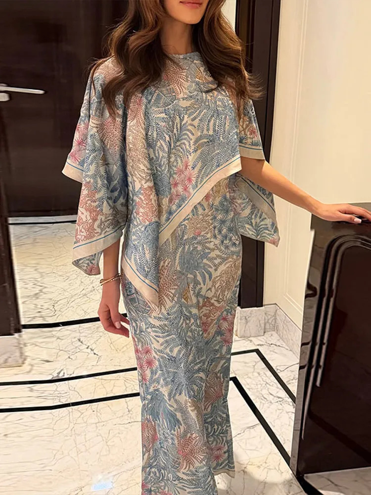 Women Floral Dress With Attached Shawl Cape Overlay Waisted Bodycon Maxi Dresses Fashion Elegant Commute 2026 Summer Autumn Gown 260724bj - view 5