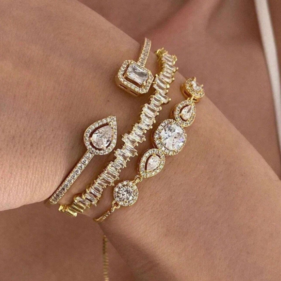 Zakol 3 Pezzi Braccialetti Aperti Regolabili Con Zirconi Cubici Per Donna Uomo E Gioielli Geometrici Lucidi CZ Per Festa Di Nozze 260725-image