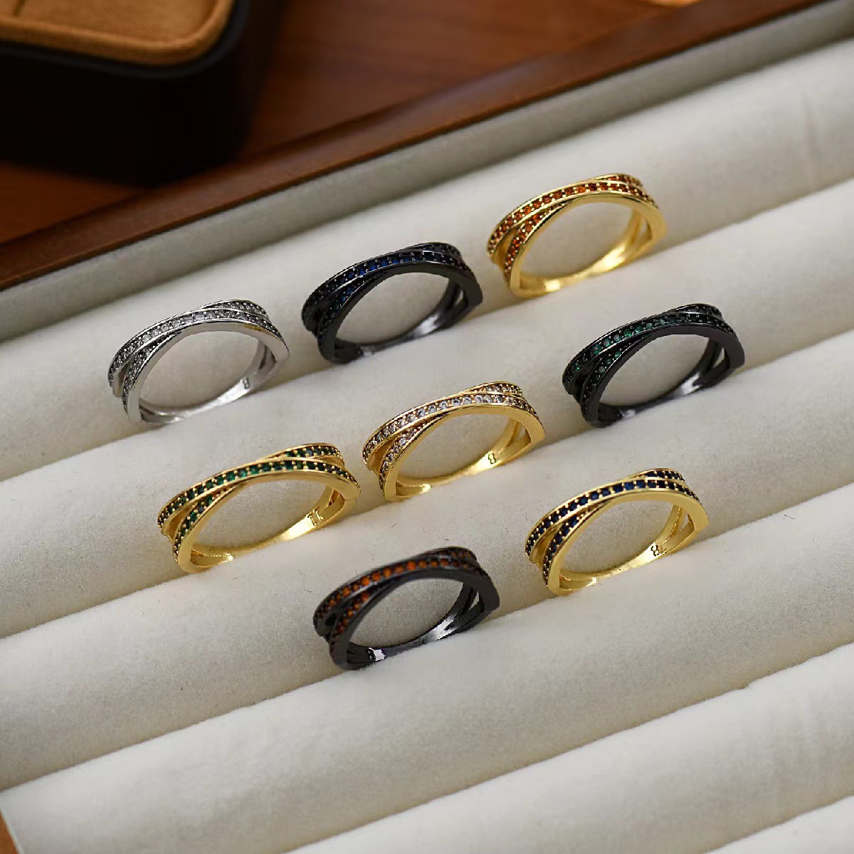 Luxury Copper Cross Shape Cubic Zirconia Ring for Men Women Sparkling 18K Real Gold Plated Couple Rings CZ Crystal Lovers Rings Elegant Noble Diamond - view 3