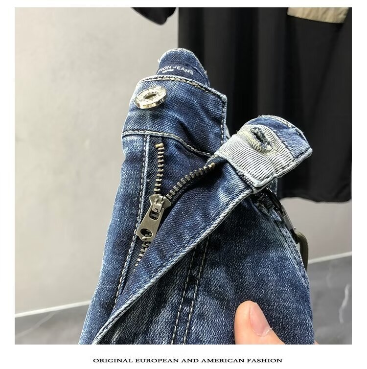 2026 Designer Retro Blue Jeans Men's Slim Fit Korean Version Slimming Small Feet Trendy Brand Casual And Simple Men's Stretch Long Pants Ess - view 6