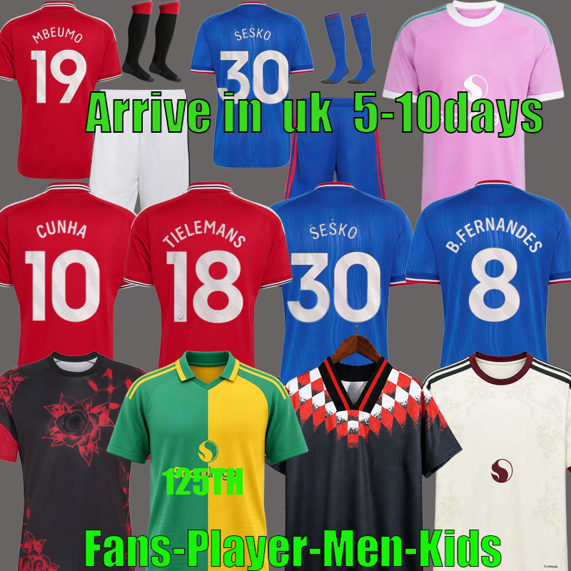 jersey football kit shirt UTDs United stone roses Special Red ZIRKZEE MBEUMO SESKO B. FERNANDES CUNHA CANTONA men kids uniforms manchester united 26