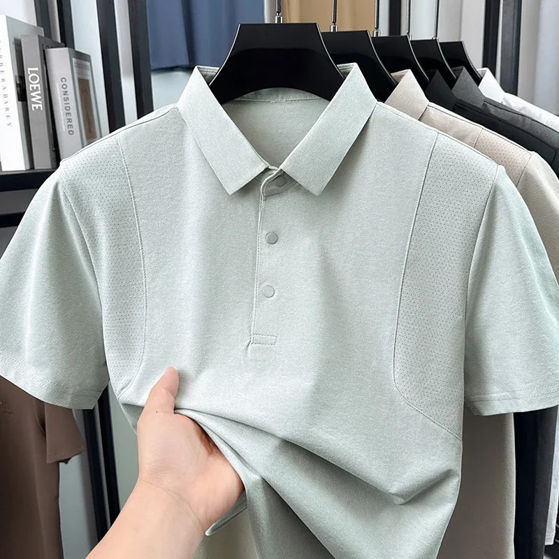 Polo Casual Estivo Da Uomo Con Pannello In Rete Traspirante, Bavero Adatto Per Il Lavoro E Gli Spostamenti Quotidiani 260725-image